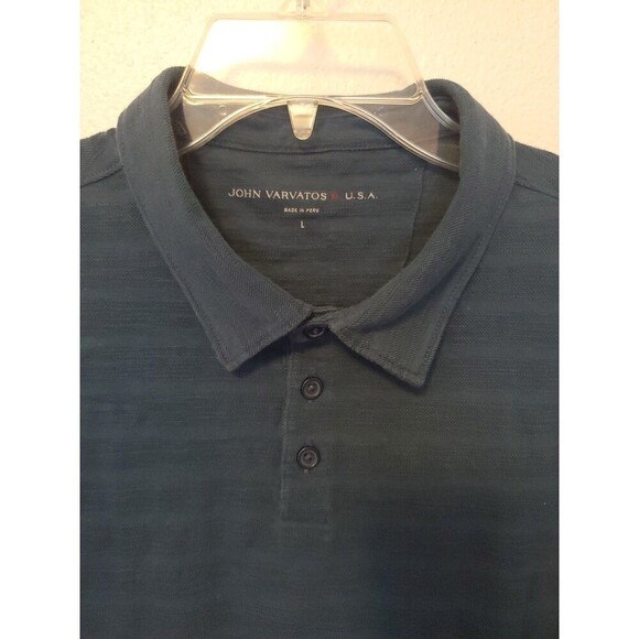 John Varvatos USA Mens Large Green Cotton Polo Shirt Stripes Made in Peru Flawed - Picture 3 of 16